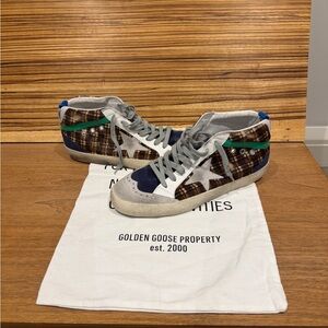Golden Goose Mid Star Plaid Print Pony Skin Sneaker size 40 (9 US)